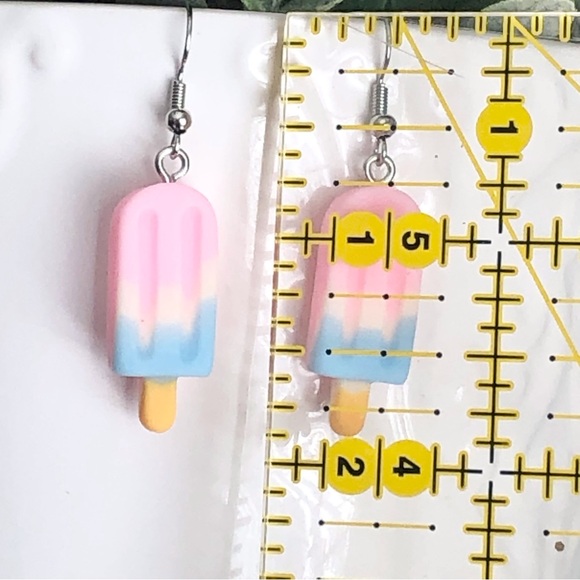 New Handmade Pink and Blue Popsicle Earrings Dangle Drop Summer Unique Gifts Fun - Picture 5 of 5